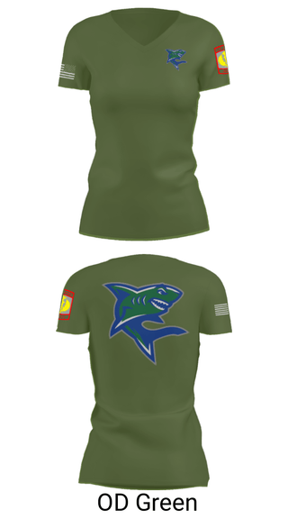 Women's Short Sleeve Vneck Shirt, Bullshark Battalion, Army, Teamtime, Team time, sublimation, custom sports apparel, team uniforms, spirit wear, spiritwear, sports uniforms, custom shirts, team store, custom team store, fundraiser sports, apparel fundraiser