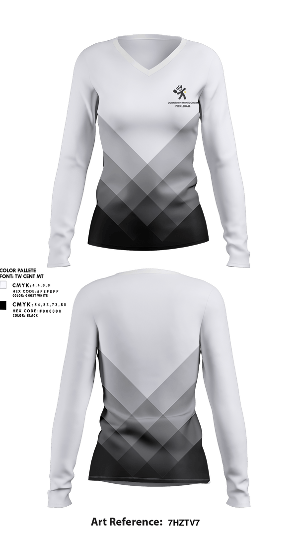 Womens Long Sleeve Vneck Shirt, Downtown Montgomery Pickleball Crew, Spirit Store, Teamtime, Team time, sublimation, custom sports apparel, team uniforms, spirit wear, spiritwear, sports uniforms, custom shirts, team store, custom team store, fundraiser sports, apparel fundraiser