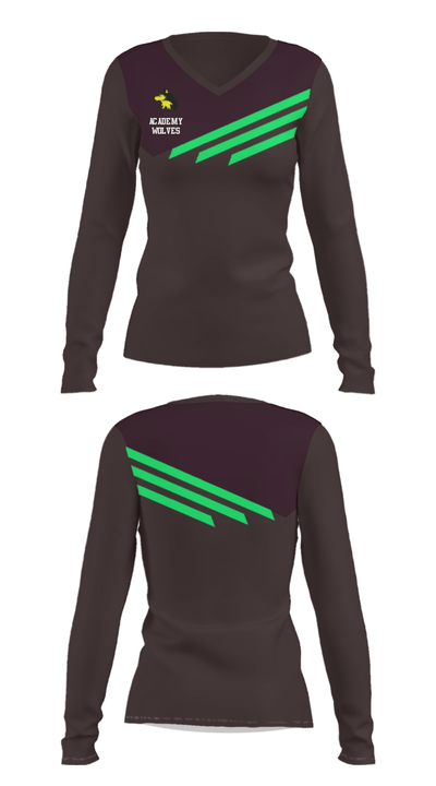 Academy Wolves 37011812 Women's Long Sleeve V-neck Shirt - 28