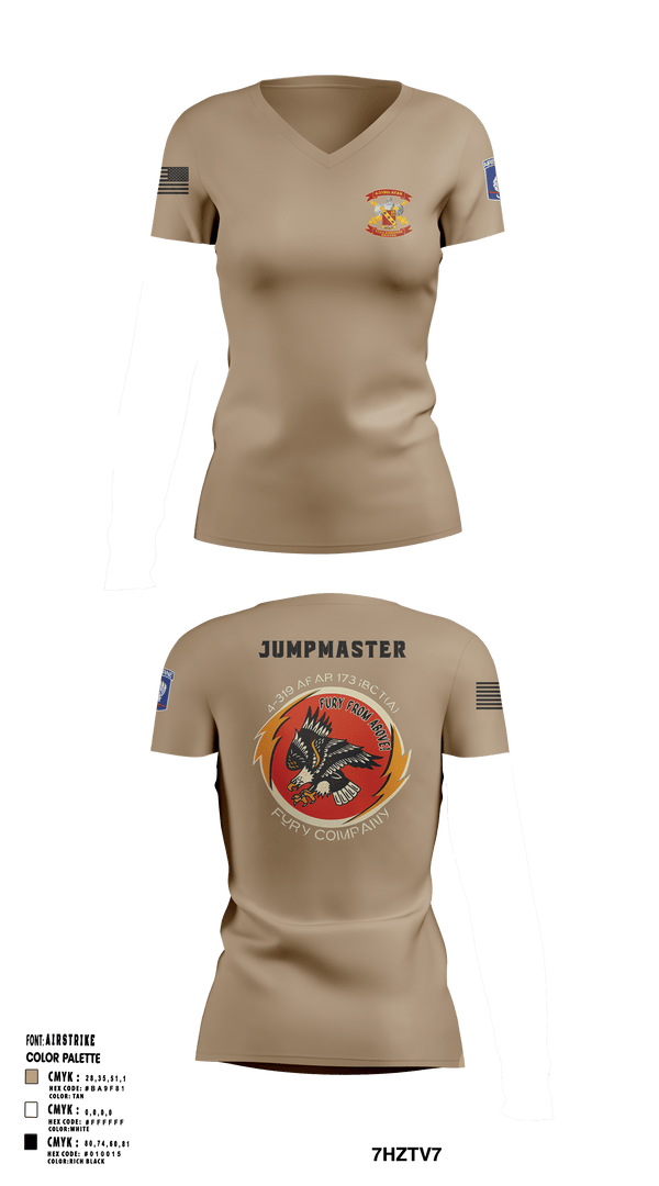 Womens Short Sleeve Vneck Shirt, FCO 4-319 AFAR, 173 IBCT(A), Army, Teamtime, Team time, sublimation, custom sports apparel, team uniforms, spirit wear, spiritwear, sports uniforms, custom shirts, team store, custom team store, fundraiser sports, apparel fundraiser