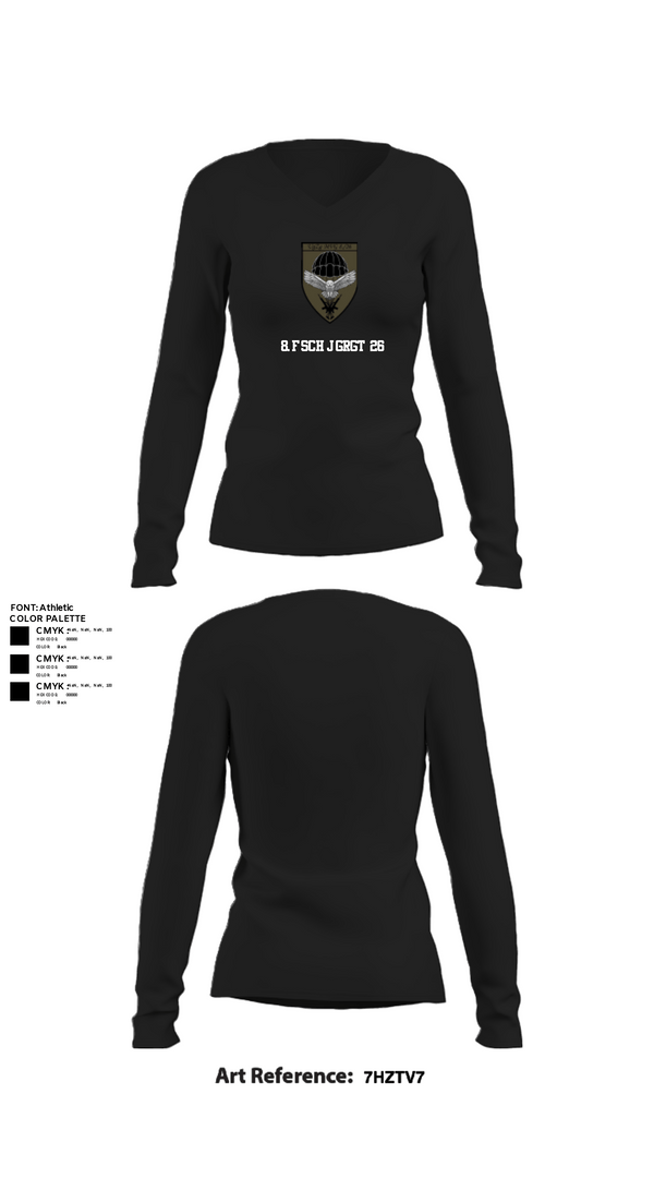 Womens Long Sleeve Vneck Shirt, 8.FschJgRgt 26, Army, Teamtime, Team time, sublimation, custom sports apparel, team uniforms, spirit wear, spiritwear, sports uniforms, custom shirts, team store, custom team store, fundraiser sports, apparel fundraiser