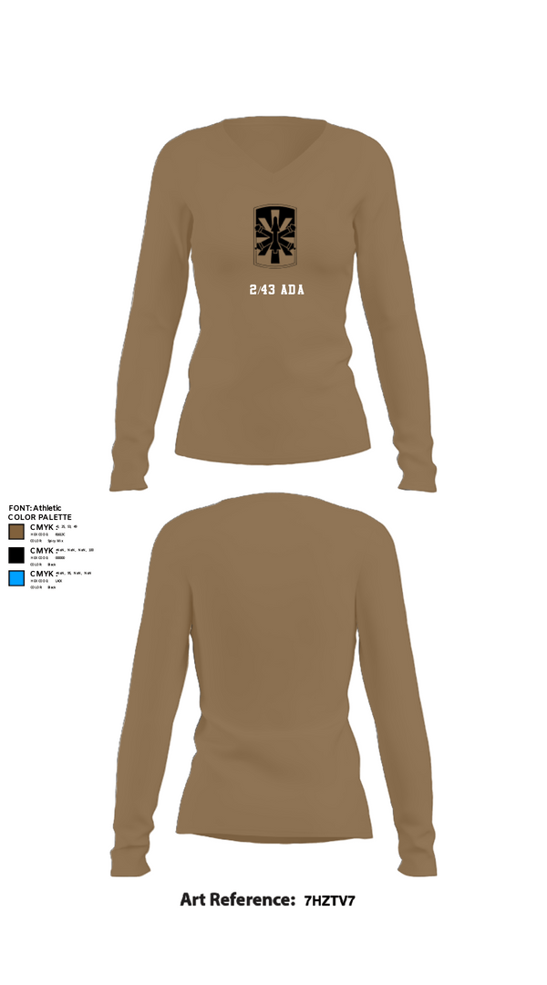 Womens Long Sleeve Vneck Shirt, 2/43 ADA, Army, Teamtime, Team time, sublimation, custom sports apparel, team uniforms, spirit wear, spiritwear, sports uniforms, custom shirts, team store, custom team store, fundraiser sports, apparel fundraiser