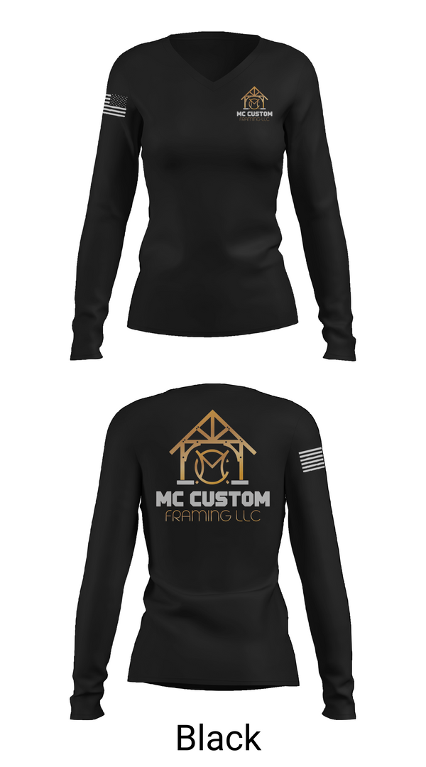 Womens Long Sleeve Vneck Shirt, MC CUSTOM FRAMING LLC, , Teamtime, Team time, sublimation, custom sports apparel, team uniforms, spirit wear, spiritwear, sports uniforms, custom shirts, team store, custom team store, fundraiser sports, apparel fundraiser
