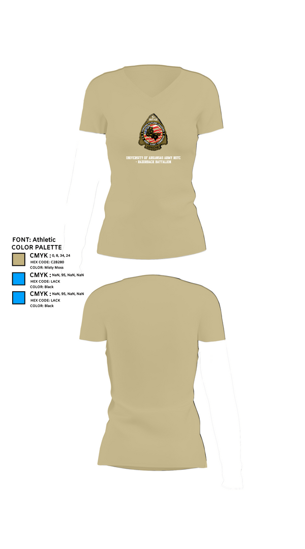 Womens Short Sleeve Vneck Shirt, University of Arkansas Army ROTC - Razorback Battalion, Army, Teamtime, Team time, sublimation, custom sports apparel, team uniforms, spirit wear, spiritwear, sports uniforms, custom shirts, team store, custom team store, fundraiser sports, apparel fundraiser