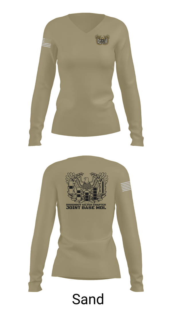 Womens Long Sleeve Vneck Shirt, Doughboy Silver Chapter, National Guard, Teamtime, Team time, sublimation, custom sports apparel, team uniforms, spirit wear, spiritwear, sports uniforms, custom shirts, team store, custom team store, fundraiser sports, apparel fundraiser