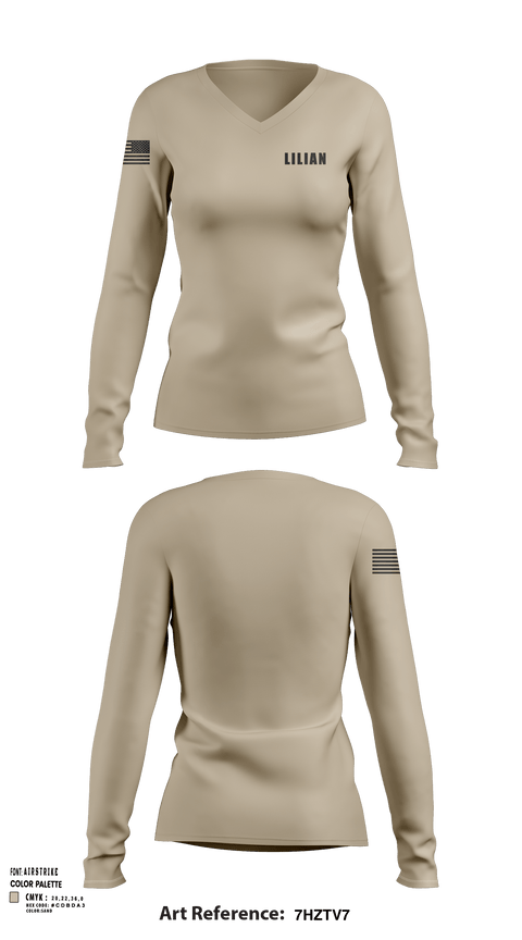 Womens Long Sleeve Vneck Shirt, LILIAN, Army, Teamtime, Team time, sublimation, custom sports apparel, team uniforms, spirit wear, spiritwear, sports uniforms, custom shirts, team store, custom team store, fundraiser sports, apparel fundraiser