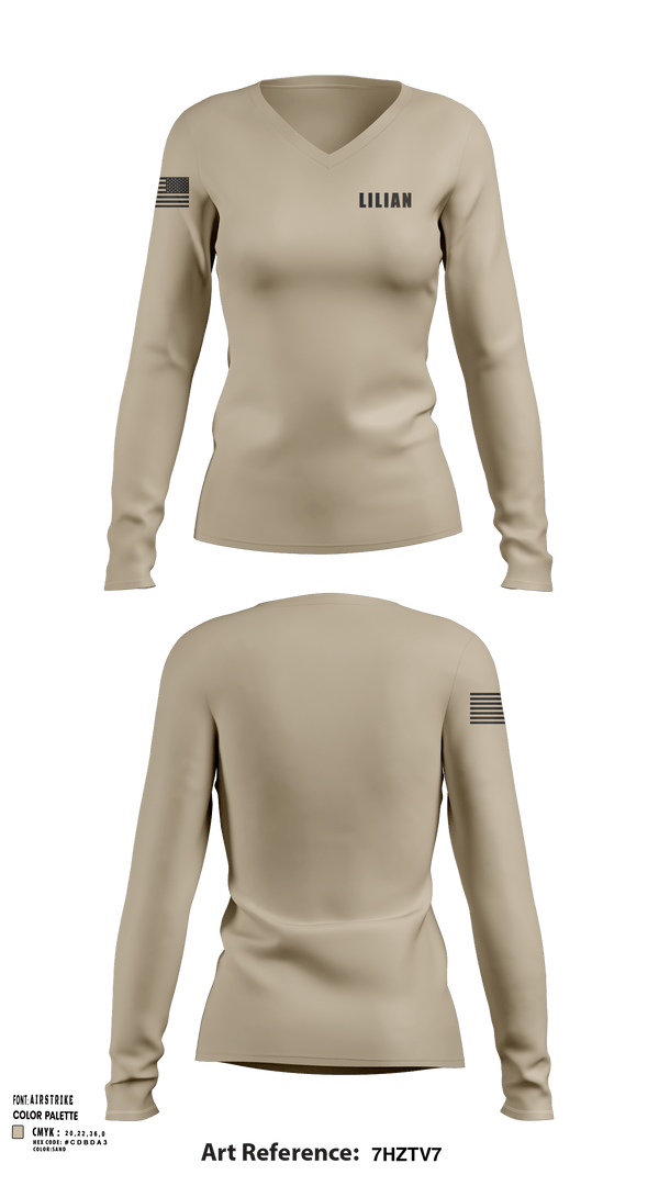 Womens Long Sleeve Vneck Shirt, LILIAN, Army, Teamtime, Team time, sublimation, custom sports apparel, team uniforms, spirit wear, spiritwear, sports uniforms, custom shirts, team store, custom team store, fundraiser sports, apparel fundraiser