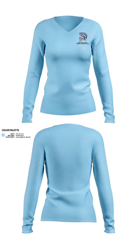 Womens Long Sleeve Vneck Shirt, Waldwick High School Basketball, Women's Basketball, Teamtime, Team time, sublimation, custom sports apparel, team uniforms, spirit wear, spiritwear, sports uniforms, custom shirts, team store, custom team store, fundraiser sports, apparel fundraiser