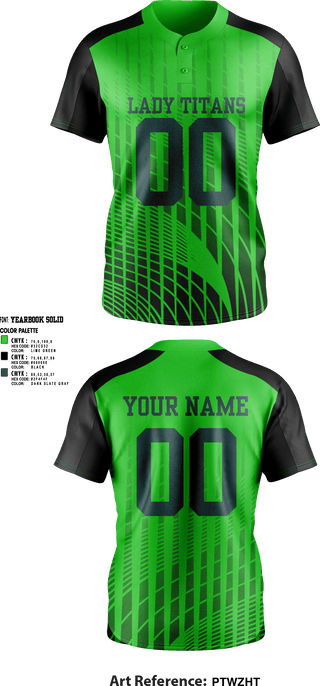 Two Button Softball Jersey, Lady Titans, Softball, Teamtime, Team time, sublimation, custom sports apparel, team uniforms, spirit wear, spiritwear, sports uniforms, custom shirts, team store, custom team store, fundraiser sports, apparel fundraiser