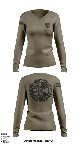 Womens Long Sleeve Vneck Shirt 1, Colorado Army National Guard, National Guard, Teamtime, Team time, sublimation, custom sports apparel, team uniforms, spirit wear, spiritwear, sports uniforms, custom shirts, team store, custom team store, fundraiser sports, apparel fundraiser