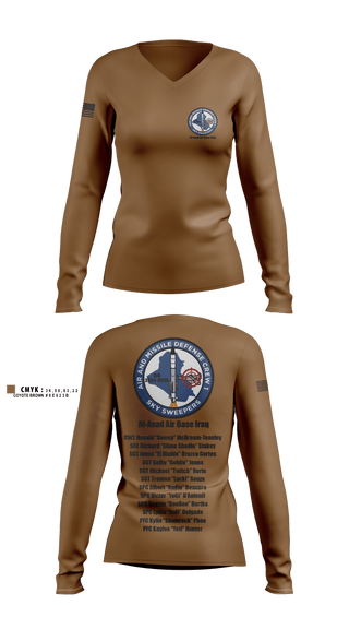 Womens Long Sleeve Vneck Shirt, Bravo Battery, 4th Battalion, 3rd Air Defense Artillery Regiment, Army, Teamtime, Team time, sublimation, custom sports apparel, team uniforms, spirit wear, spiritwear, sports uniforms, custom shirts, team store, custom team store, fundraiser sports, apparel fundraiser