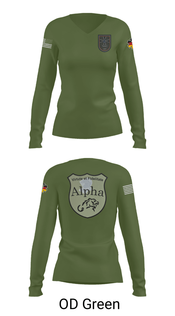 Womens Long Sleeve Vneck Shirt, 4./401 PzGrenBtl, Army, Teamtime, Team time, sublimation, custom sports apparel, team uniforms, spirit wear, spiritwear, sports uniforms, custom shirts, team store, custom team store, fundraiser sports, apparel fundraiser