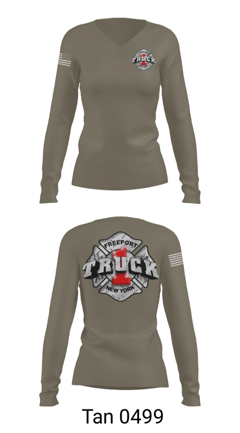 Women's Long Sleeve Vneck Shirt, Truck 1, Fire Department, Teamtime, Team time, sublimation, custom sports apparel, team uniforms, spirit wear, spiritwear, sports uniforms, custom shirts, team store, custom team store, fundraiser sports, apparel fundraiser