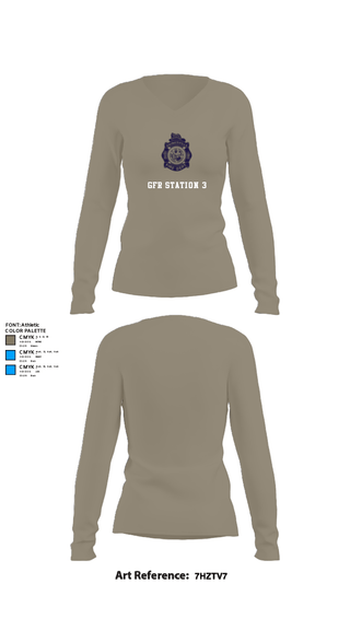 Womens Long Sleeve Vneck Shirt, GFR Station 3, Fire Department, Teamtime, Team time, sublimation, custom sports apparel, team uniforms, spirit wear, spiritwear, sports uniforms, custom shirts, team store, custom team store, fundraiser sports, apparel fundraiser