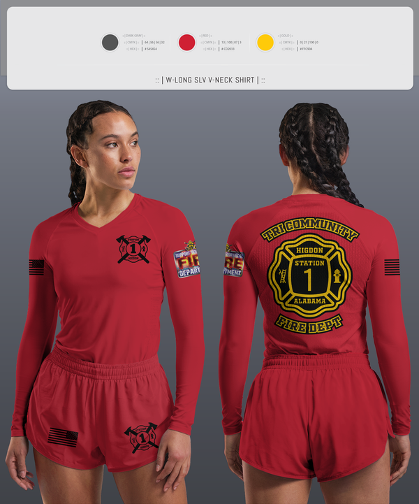 Womens Long Sleeve Vneck Shirt, Tri-Community fire, Fire Department, Teamtime, Team time, sublimation, custom sports apparel, team uniforms, spirit wear, spiritwear, sports uniforms, custom shirts, team store, custom team store, fundraiser sports, apparel fundraiser