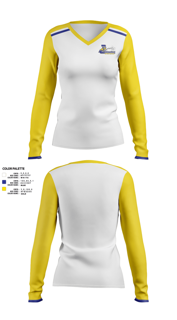 Womens Long Sleeve Vneck Shirt, Johnsonburg Area Senior High School Band, Spirit Store, Teamtime, Team time, sublimation, custom sports apparel, team uniforms, spirit wear, spiritwear, sports uniforms, custom shirts, team store, custom team store, fundraiser sports, apparel fundraiser