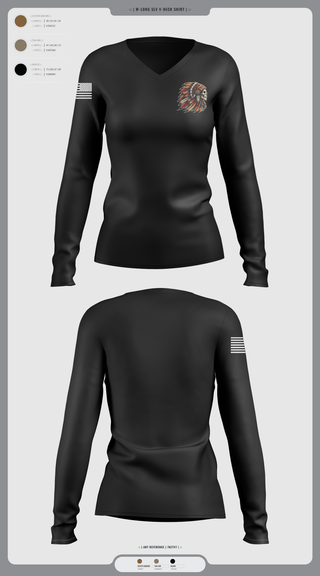 Womens Long Sleeve Vneck Shirt 1, Comanche Squad, Army, Teamtime, Team time, sublimation, custom sports apparel, team uniforms, spirit wear, spiritwear, sports uniforms, custom shirts, team store, custom team store, fundraiser sports, apparel fundraiser