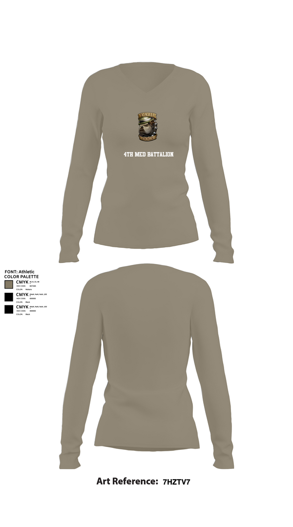 Womens Long Sleeve Vneck Shirt, 4th Med Battalion, Marines, Teamtime, Team time, sublimation, custom sports apparel, team uniforms, spirit wear, spiritwear, sports uniforms, custom shirts, team store, custom team store, fundraiser sports, apparel fundraiser