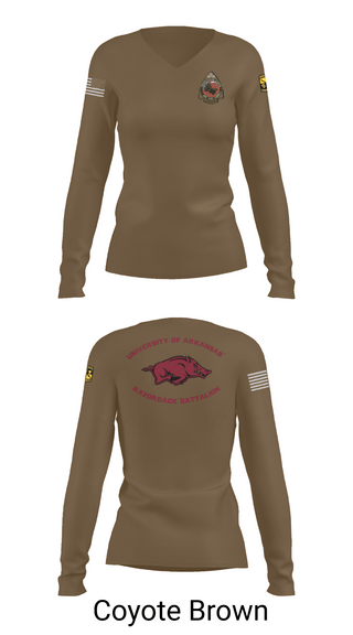 Womens Long Sleeve Vneck Shirt, University of Arkansas Army ROTC - Razorback Battalion, Army, Teamtime, Team time, sublimation, custom sports apparel, team uniforms, spirit wear, spiritwear, sports uniforms, custom shirts, team store, custom team store, fundraiser sports, apparel fundraiser