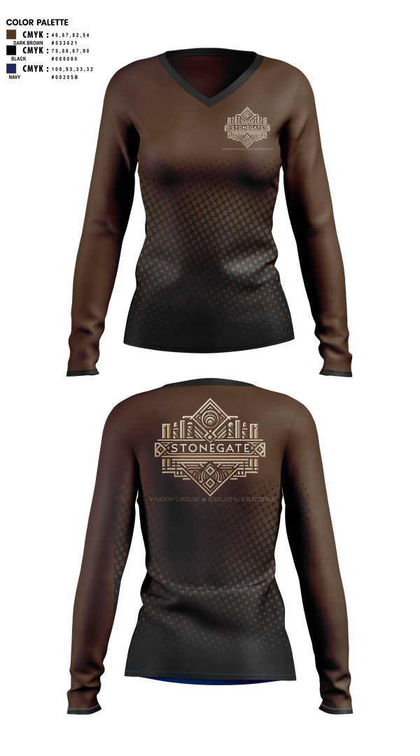 Womens Long Sleeve Vneck Shirt, STONEGATE, , Teamtime, Team time, sublimation, custom sports apparel, team uniforms, spirit wear, spiritwear, sports uniforms, custom shirts, team store, custom team store, fundraiser sports, apparel fundraiser