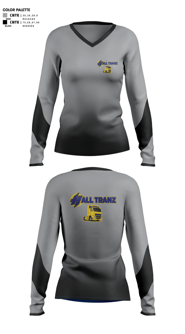 Womens Long Sleeve Vneck Shirt, Hall Tranz, , Teamtime, Team time, sublimation, custom sports apparel, team uniforms, spirit wear, spiritwear, sports uniforms, custom shirts, team store, custom team store, fundraiser sports, apparel fundraiser
