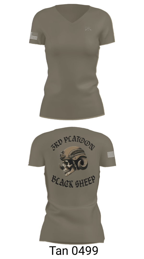 Women's Short Sleeve Vneck Shirt, 3rd PLT Black Sheep, Army, Teamtime, Team time, sublimation, custom sports apparel, team uniforms, spirit wear, spiritwear, sports uniforms, custom shirts, team store, custom team store, fundraiser sports, apparel fundraiser