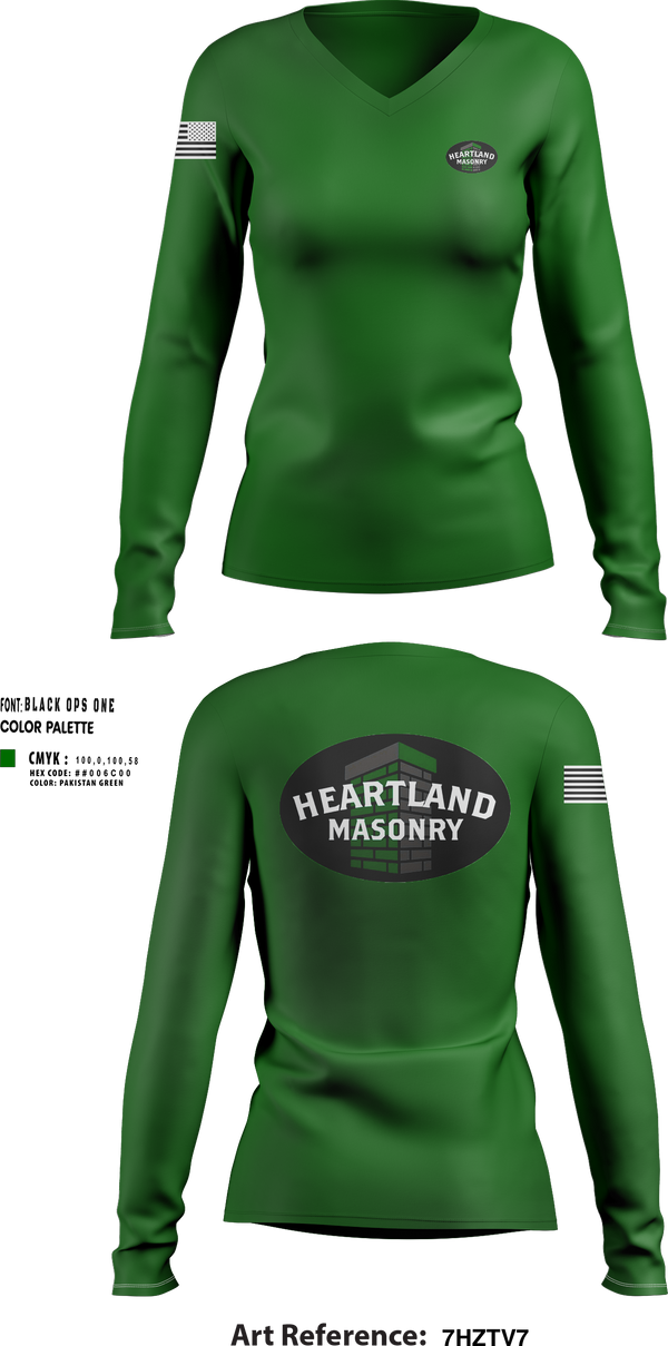 Womens Long Sleeve Vneck Shirt, Heartland masonry, , Teamtime, Team time, sublimation, custom sports apparel, team uniforms, spirit wear, spiritwear, sports uniforms, custom shirts, team store, custom team store, fundraiser sports, apparel fundraiser