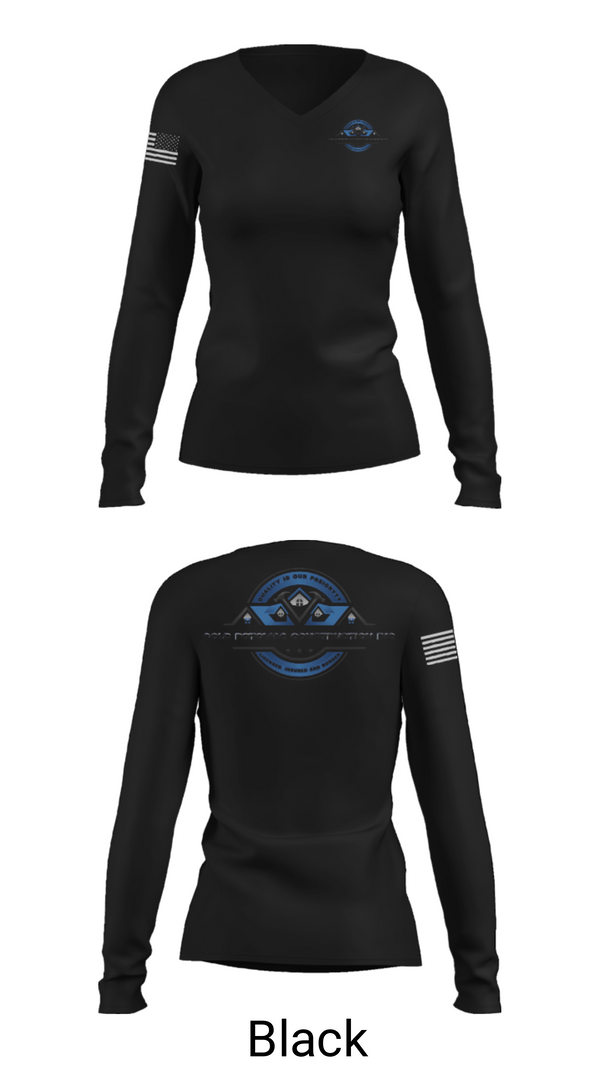 Womens Long Sleeve Vneck Shirt, Gold Potomac construction inc, Golf, Teamtime, Team time, sublimation, custom sports apparel, team uniforms, spirit wear, spiritwear, sports uniforms, custom shirts, team store, custom team store, fundraiser sports, apparel fundraiser