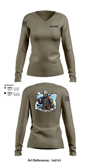 Womens Long Sleeve Vneck Shirt, 442 EUD, National Guard, Teamtime, Team time, sublimation, custom sports apparel, team uniforms, spirit wear, spiritwear, sports uniforms, custom shirts, team store, custom team store, fundraiser sports, apparel fundraiser