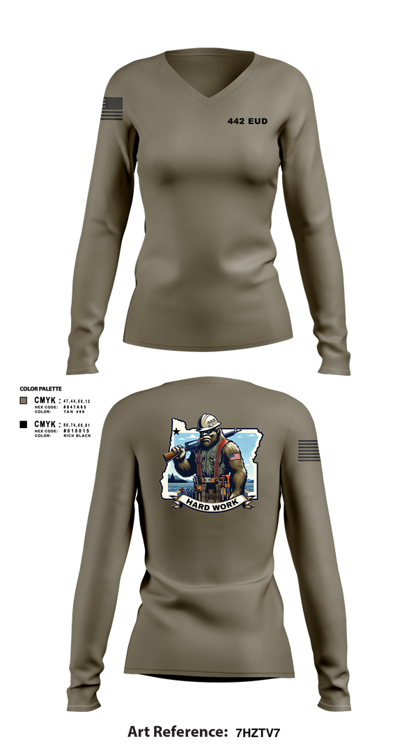 Womens Long Sleeve Vneck Shirt, 442 EUD, National Guard, Teamtime, Team time, sublimation, custom sports apparel, team uniforms, spirit wear, spiritwear, sports uniforms, custom shirts, team store, custom team store, fundraiser sports, apparel fundraiser