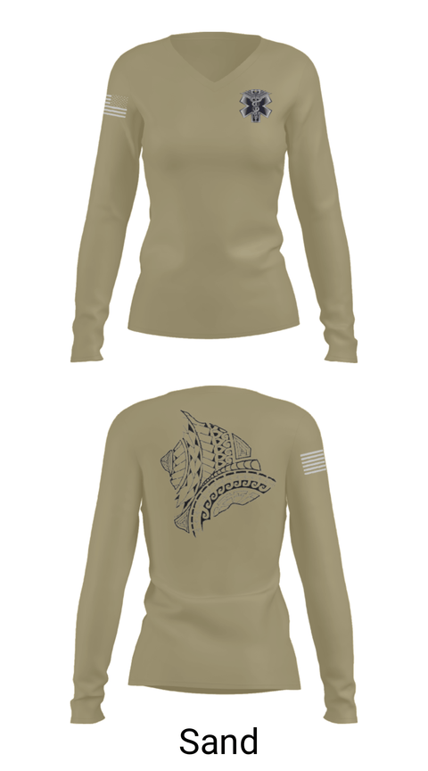 Women's Long Sleeve Vneck Shirt, MEDICS, National Guard, Teamtime, Team time, sublimation, custom sports apparel, team uniforms, spirit wear, spiritwear, sports uniforms, custom shirts, team store, custom team store, fundraiser sports, apparel fundraiser
