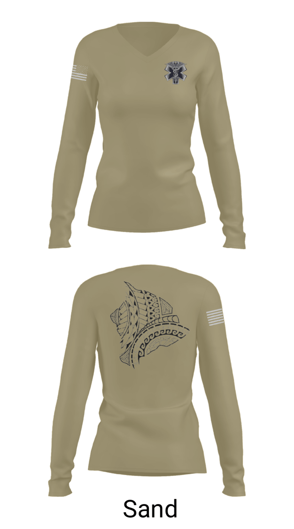 Women's Long Sleeve Vneck Shirt, MEDICS, National Guard, Teamtime, Team time, sublimation, custom sports apparel, team uniforms, spirit wear, spiritwear, sports uniforms, custom shirts, team store, custom team store, fundraiser sports, apparel fundraiser