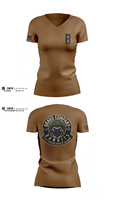 Bravo Company, 1-325 AIR, 2BCT, 82ND ABN DIV Women's Short Sleeve V-neck Shirt - 4
