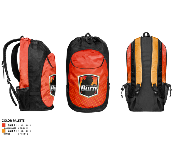 Gear Bag, Michigan Burn, Men's Soccer, Teamtime, Team time, sublimation, custom sports apparel, team uniforms, spirit wear, spiritwear, sports uniforms, custom shirts, team store, custom team store, fundraiser sports, apparel fundraiser