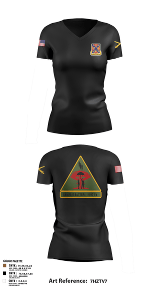 Womens Short Sleeve Vneck Shirt, C BTRY 1/107 FA, National Guard, Teamtime, Team time, sublimation, custom sports apparel, team uniforms, spirit wear, spiritwear, sports uniforms, custom shirts, team store, custom team store, fundraiser sports, apparel fundraiser
