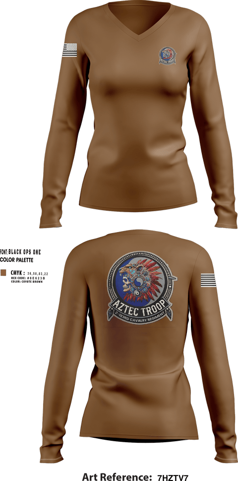 Womens Long Sleeve Vneck Shirt, A Trp 2/183d CAV, National Guard, Teamtime, Team time, sublimation, custom sports apparel, team uniforms, spirit wear, spiritwear, sports uniforms, custom shirts, team store, custom team store, fundraiser sports, apparel fundraiser