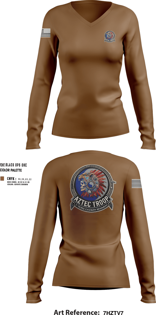 Womens Long Sleeve Vneck Shirt, A Trp 2/183d CAV, National Guard, Teamtime, Team time, sublimation, custom sports apparel, team uniforms, spirit wear, spiritwear, sports uniforms, custom shirts, team store, custom team store, fundraiser sports, apparel fundraiser