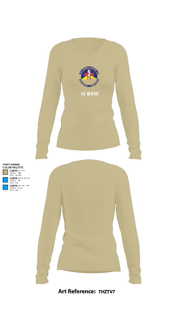Women's Long Sleeve Vneck Shirt, 18 MDSS, Air Force, Teamtime, Team time, sublimation, custom sports apparel, team uniforms, spirit wear, spiritwear, sports uniforms, custom shirts, team store, custom team store, fundraiser sports, apparel fundraiser