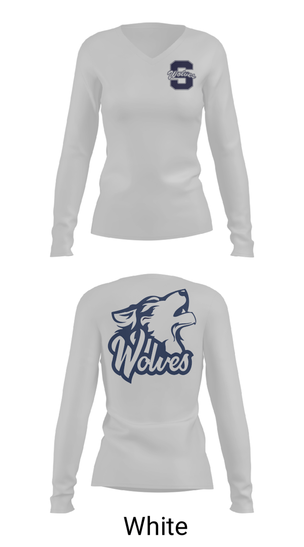 Womens Long Sleeve Vneck Shirt, Shawnee Middle School Cheer, Cheer, Teamtime, Team time, sublimation, custom sports apparel, team uniforms, spirit wear, spiritwear, sports uniforms, custom shirts, team store, custom team store, fundraiser sports, apparel fundraiser