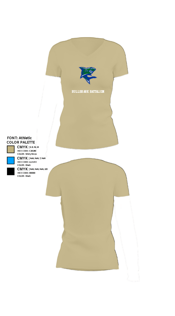 Women's Short Sleeve Vneck Shirt, Bullshark Battalion, Army, Teamtime, Team time, sublimation, custom sports apparel, team uniforms, spirit wear, spiritwear, sports uniforms, custom shirts, team store, custom team store, fundraiser sports, apparel fundraiser