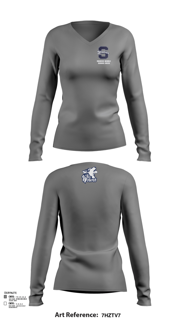 Womens Long Sleeve Vneck Shirt, Shawnee Middle School Cheer, Cheer, Teamtime, Team time, sublimation, custom sports apparel, team uniforms, spirit wear, spiritwear, sports uniforms, custom shirts, team store, custom team store, fundraiser sports, apparel fundraiser