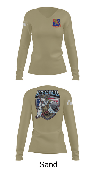Womens Long Sleeve Vneck Shirt 1, BCO, 1163D TFSB, Army, Teamtime, Team time, sublimation, custom sports apparel, team uniforms, spirit wear, spiritwear, sports uniforms, custom shirts, team store, custom team store, fundraiser sports, apparel fundraiser