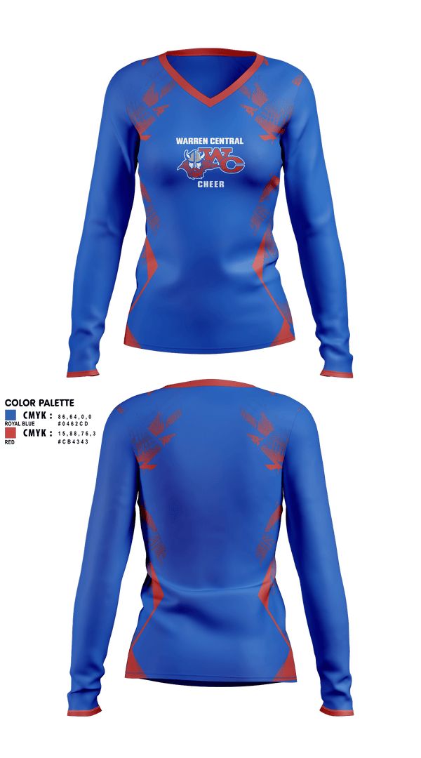 Womens Long Sleeve Vneck Shirt 1, Warren Central High School Cheer, Cheer, Teamtime, Team time, sublimation, custom sports apparel, team uniforms, spirit wear, spiritwear, sports uniforms, custom shirts, team store, custom team store, fundraiser sports, apparel fundraiser