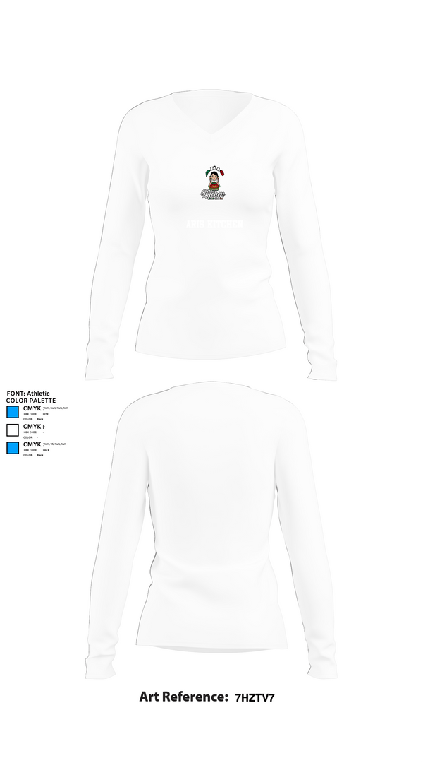 Womens Long Sleeve Vneck Shirt, Aris Kitchen, , Teamtime, Team time, sublimation, custom sports apparel, team uniforms, spirit wear, spiritwear, sports uniforms, custom shirts, team store, custom team store, fundraiser sports, apparel fundraiser