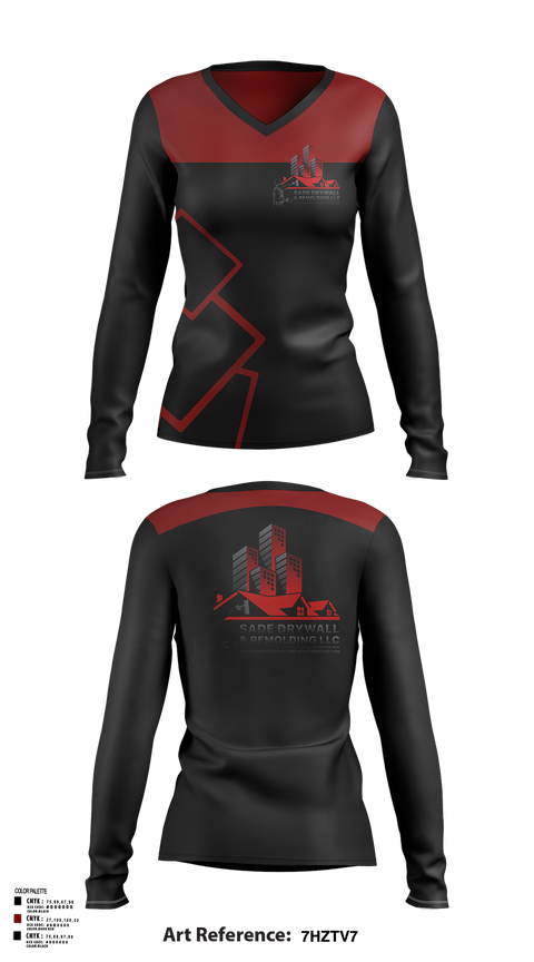 Womens Long Sleeve Vneck Shirt 1, Sadedrywall & remolding llc, , Teamtime, Team time, sublimation, custom sports apparel, team uniforms, spirit wear, spiritwear, sports uniforms, custom shirts, team store, custom team store, fundraiser sports, apparel fundraiser