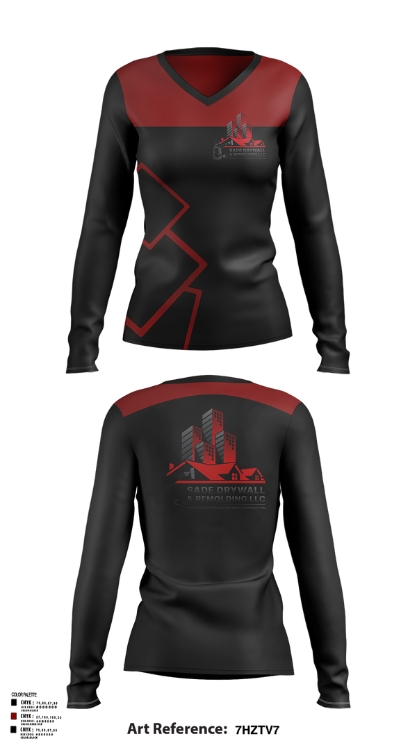 Womens Long Sleeve Vneck Shirt 1, Sadedrywall & remolding llc, , Teamtime, Team time, sublimation, custom sports apparel, team uniforms, spirit wear, spiritwear, sports uniforms, custom shirts, team store, custom team store, fundraiser sports, apparel fundraiser