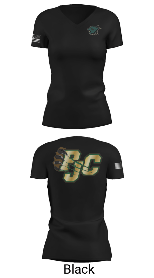 Women's Short Sleeve Vneck Shirt, Plainfield Junior Cats Football/Cheer, Football, Teamtime, Team time, sublimation, custom sports apparel, team uniforms, spirit wear, spiritwear, sports uniforms, custom shirts, team store, custom team store, fundraiser sports, apparel fundraiser