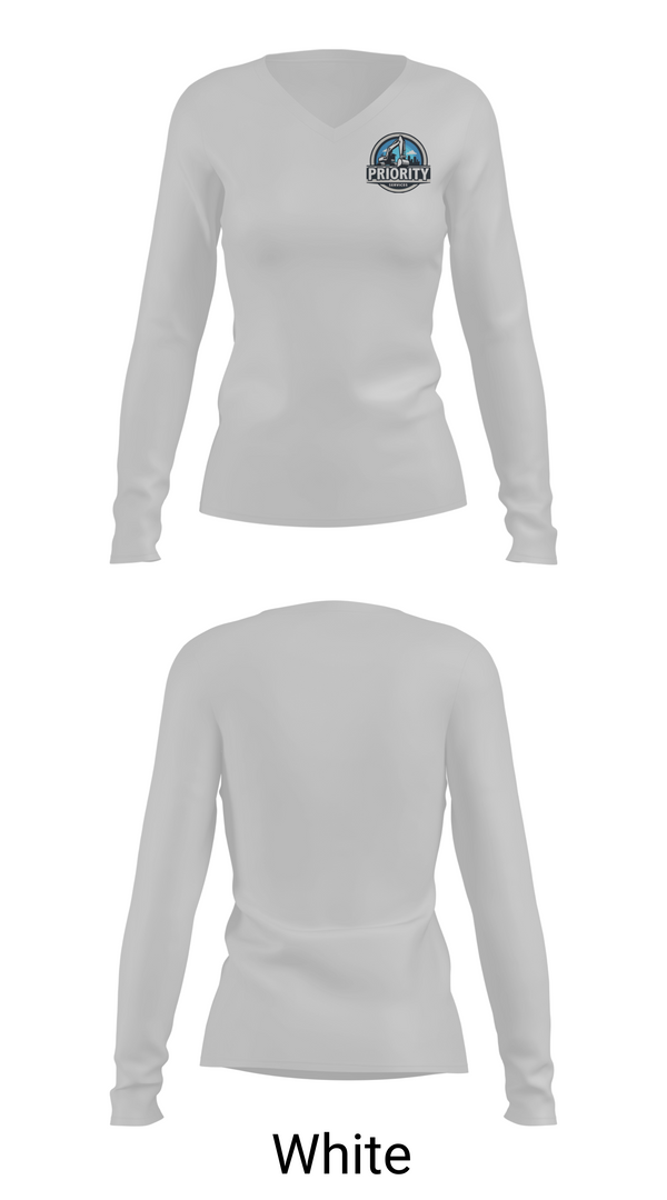 Womens Long Sleeve Vneck Shirt, Priority Services, , Teamtime, Team time, sublimation, custom sports apparel, team uniforms, spirit wear, spiritwear, sports uniforms, custom shirts, team store, custom team store, fundraiser sports, apparel fundraiser