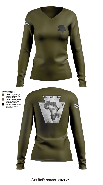 HHC 328th BSB 25119832 Women's Long Sleeve V-neck Shirt - 1