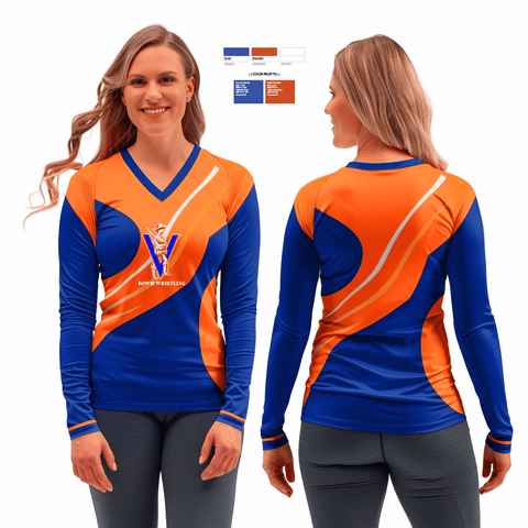 Women's Long Sleeve Vneck Shirt, Bowie, Wrestling, Teamtime, Team time, sublimation, custom sports apparel, team uniforms, spirit wear, spiritwear, sports uniforms, custom shirts, team store, custom team store, fundraiser sports, apparel fundraiser